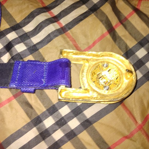 ❤️CARLISLE Blue Reptile Belt with Jeweled Gem Gold Buckle Sz 31-35 main image 5